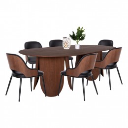 DINING SET INDOOR 7PCS HM11968 TABLE DENTY OVAL & 6 CHAIRS VELP(GREY)