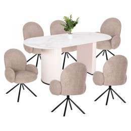DINING SET 7PCS HM11976 TABLE CORBY & 6 ARMCHAIRS WINON(BEIGE)