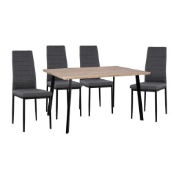 Set 5 pieces Table Sonama &  Chairs Lady grey fabric black frame HM11040 140x80x76 cm