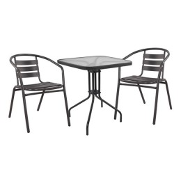 Set 3 pieces With Table Figo 70x70x72 & Armchairs Laura Grey Color HM10469