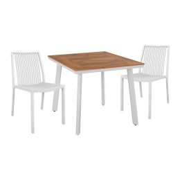 Set 3 pieces with Table 80x80x73 & Chairs Aluminum in white color HM10539.01