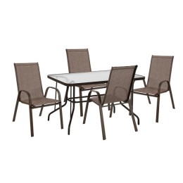 Set 5pieces metallic table 120x70x71cm with armchairs brown HM10565.02
