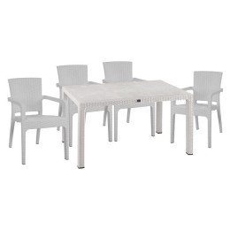 Set 5 pieces Table & polypropylene chairs rattan in white color HM10574.04