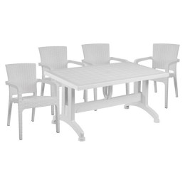Set 5 pieces Table & Polypropylene chair rattan in white color HM10576.04
