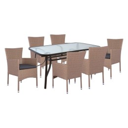 Set 7 pieces Table metallic brown 160x90 with 6 armchairs Brown -Mocha wicker HM10587.02