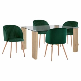 Set dining table 5 pieces with table Morgan 140x80x75 & Armchair Leah Cypress Green HM11411