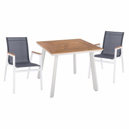 TABLE SET 3PCS WITH ALUMINUM TABLE 80X80X77 & WHITE POLYWOOD CHAIRS HM11417