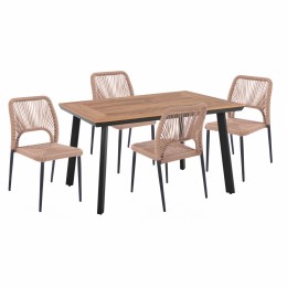DINING SET 4 PCS CHARCOAL TABLE 120x80 AND CHAIR WITH ROPE HM11534.02