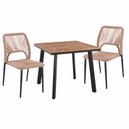 DINING SET 3PCS WITH TABLE 80x80 AND CHAIRS WITH ROPE HM11536.02
