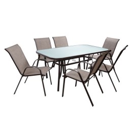 Set Dining Table 7 pieces Table & 6 Leon with Brown Textline HM5206.02