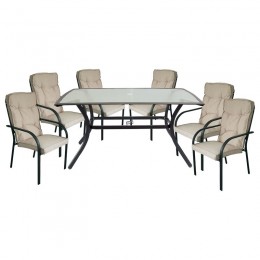 ASTOR Set (6 Chairs/Cushion Beige+Table 150x90) Steel Anthracite