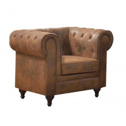 CHESTERFIELD Lounge Armchair Brown Camel Fabric