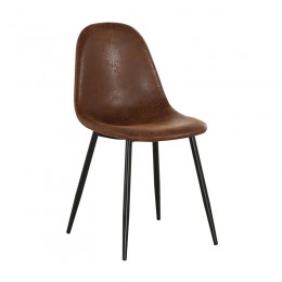 CELINA Black Metal Chair, Suede Antique Brown Fabric