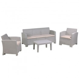 SAVANNA Set K/D (Table+3-Seat Sofa+2 Armchairs) PP-UV Sand Grey/Cushions Beige