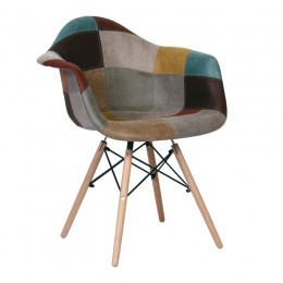 ALEA Wood Armchair PP, Patchwork Fabric Misty Brown