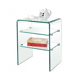 GLASSER Clear End Table with Shelves 50x40x58cm Clear 10/6mm Glass