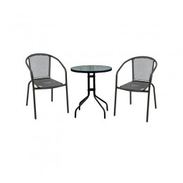 BALENO Set (Table D60cm+2 Armchairs) Steel Black/Textilene Grey