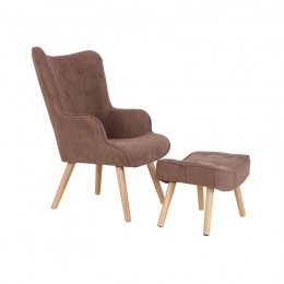 MARON BUTTON Set Armchair & Stool, Dark Brown Fabric