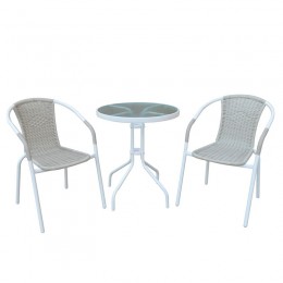 BALENO Set (Table D60cm+2 Armchairs) Steel White/Wicker Beige