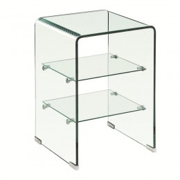 GLASSER Clear End Table with Shelves 40x40x60cm Clear 10/5mm Glass