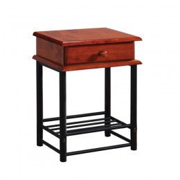 FLORA-II Side Table Metal Black/Wood Walnut