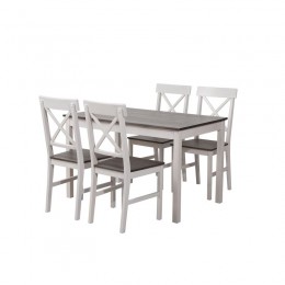 DAILY Set K/D (Table 118x74+4 Chairs) White/Dark Oak