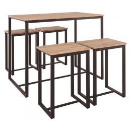 HENRY Set (Bar Table 100x60cm+4 Bar Stools) Metal D.Brown/Sonoma