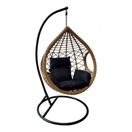 MADRID Hanging Lounge Steel Black/Wicker Natural/Cushion Black