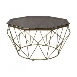 GRID Coffee Table D.87cm Metal Gold Paint/Glass