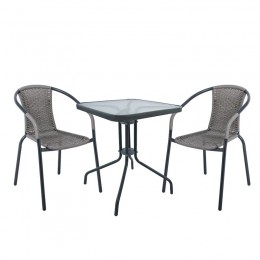 BALENO Set (Table 60x60cm+2 Armchairs) Metal Grey/Mixed Grey Wicker