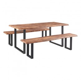 LIZARD 3D PAPER Set (Table 180x90cm+2 Benches) Steel Black/Dark Acacia