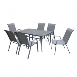 RIO Set(Table 140x80cm+6 Armchairs) Metal Dark Grey/Text.Grey