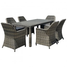 ESPERIA Set Alu Table 180x90+6 Armchairs Wicker Grey Brown/Cushion Anthracite