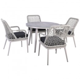 CENTRAL Set Alu Table D100cm+4 Armchairs Light Grey/Cushion Anthracite