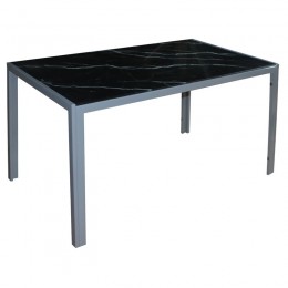 DEGO Table 140x80cm Metal Grey Paint/Glass Black Marble