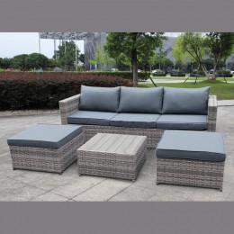 PRIMERA Set Alu (Sofa 3-S+2 Stools+Table) Wicker Grey/Cushions Dark Grey