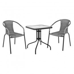 BALENO Set (Table 70x70cm+2 Armchairs) Metal Anthracite/Mixed Grey Wicker
