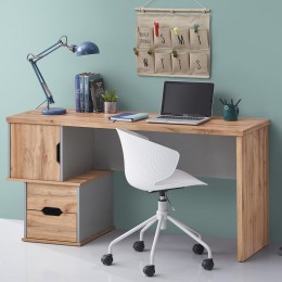 PC Desk (2-Drawers 1-Cabinet) 150x50cm Beech/Grey