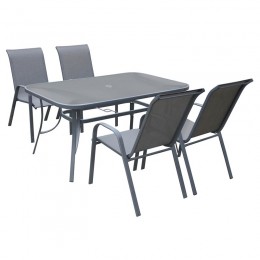 RIO Set(Table 120x70cm+4 Armchairs) Metal Dark Grey/Text.Grey