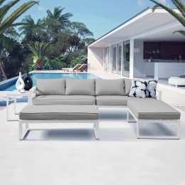 ORBEA Set Alu (Sofa+2 Benches+Coffee Table) White/Cushions Beige