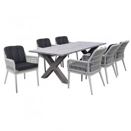ALLEY Set Alu Table 180x94+6 Armchairs Grey/Cushion Anthracite