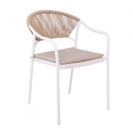 MOLLY Armchair Metal White/Wicker Natural/Cushion Ecru