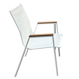 VIRNA Armchair Metal White/Textilene White/Polywood Natural