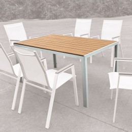 VIRNA Table 150x90cm Metal White/Polywood Natural