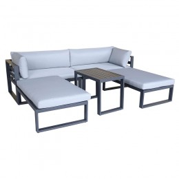 ORFEO Set Alu (Sofa+2 Benches+Coffee Table) Dark Grey/Cushions Light Grey