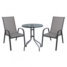 RIO Set (Table Φ60+2 Armchair) Metal Dark Grey/Textilene Grey