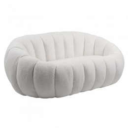 BEVERLY 2-Seater Sofa Teddy White Fabric