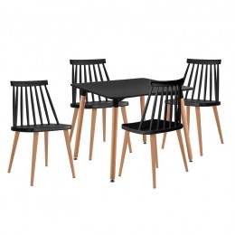 LAVIDA-ART Set (Table 80x80cm+4 Chairs) Natural/Black