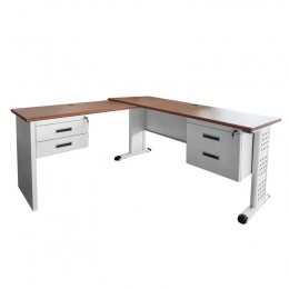 Corner Metal Desk 140x100x60cm White/Maple