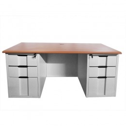 Metal Desk 6-Drawers 140x60x75cm White/Maple